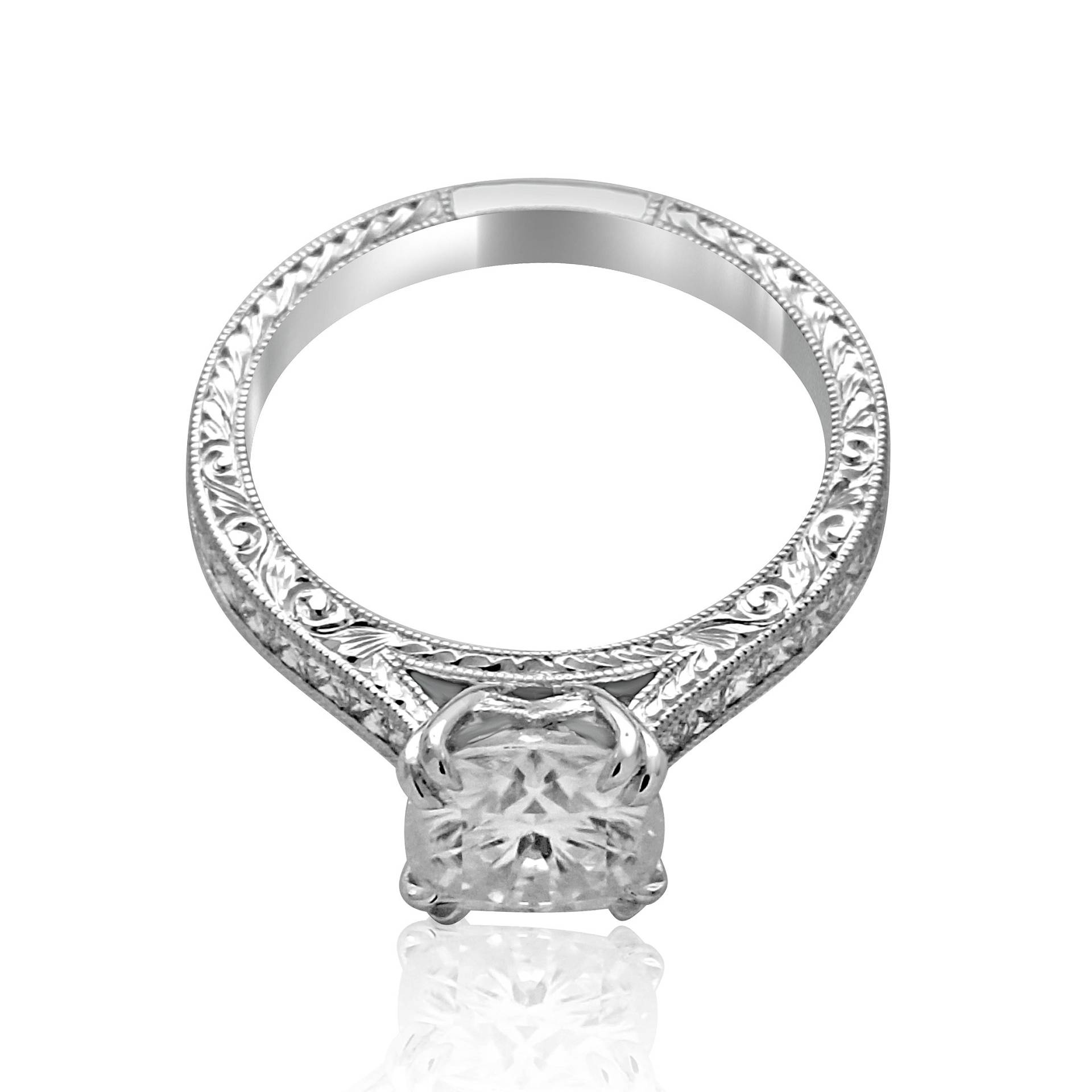 Art Deco Diamant-Verlobungsring, Vintage-Gravur-Kissenring, Antiker Kanalring Mit Prinzessin Diamanten von OroSpot