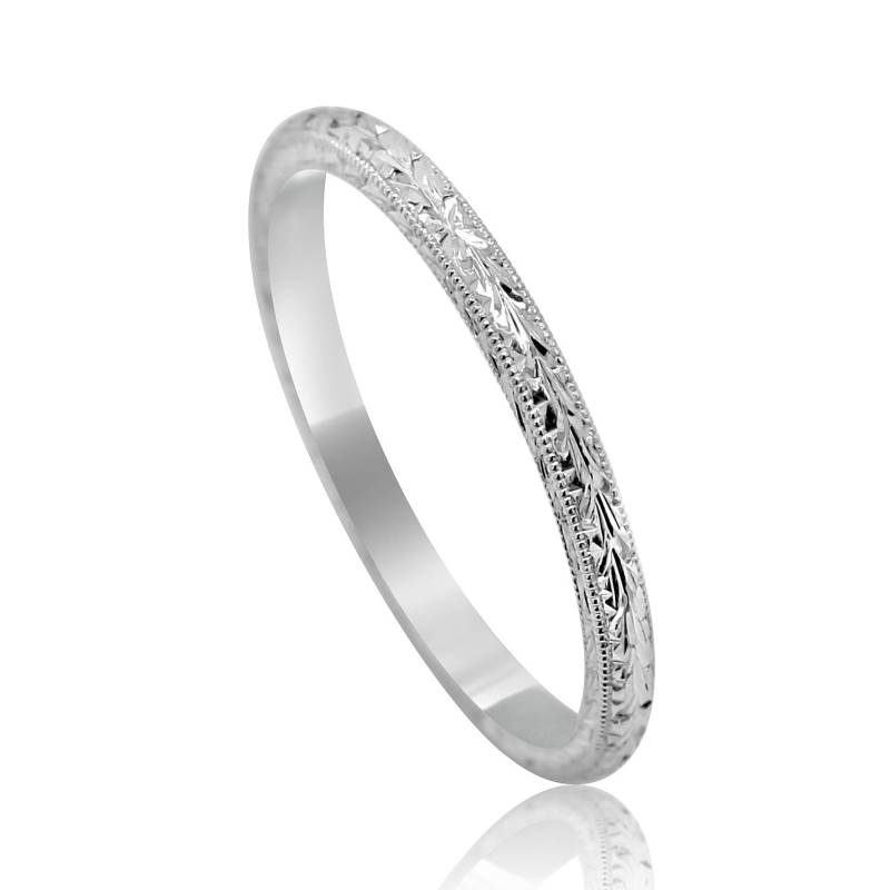 Art Deco Ehering, Silberring Mit Gravur, Gerader Silberring, Stapelbarer 1, 6 Mm Für Frauen von OroSpot