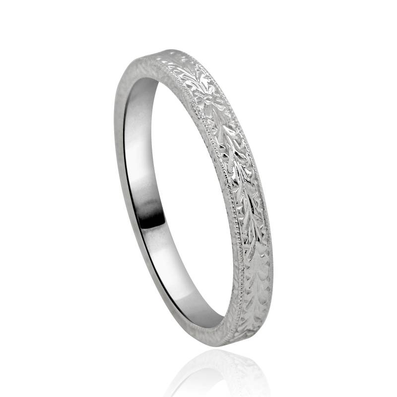 Art-Deco-Ehering Mit Gravur, Flacher Ehering Gold-Platin-Palladiumring 2, 5 Mm von OroSpot