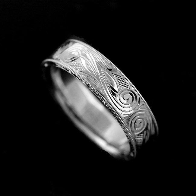 Art-Deco-Herrenring Handgravierter Sterlingsilberring Spiral - & Spiraldesign Comfort Fit 5 Mm/6 Mm/7 Mm/8 Mm Hergestellt in Nyc von OroSpot