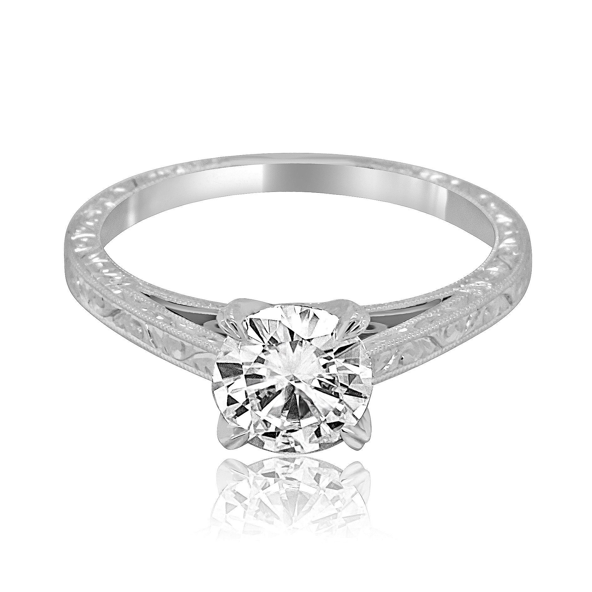 Art-Deco-Labor Diamantring, Hand Geschnitzte Verlobungsring, Solitär Vorschlag Ring, Vintage Kathedrale Stil Gold Platin Ring von OroSpot