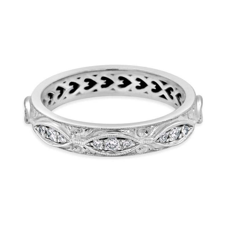 Art Deco Vintage Ehering, Diamant Eternity Filigrane Handgravierte Antike Milgrain Gerade Frauen Ehering 3, 7 Mm von OroSpot