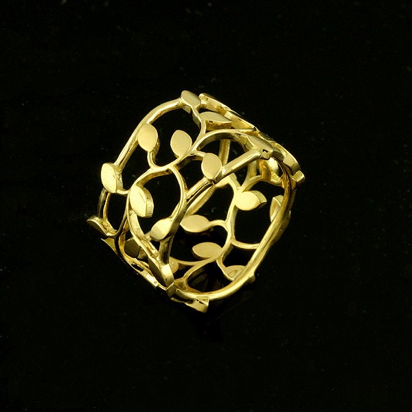 Blatt Damen Ehering, Bio Floral Natur Inspiriert Ring, Eternity Filigraner Gold 12 Mm Ring von OroSpot