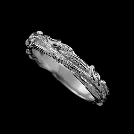 Blatt Ehering Baumrinde Band, Frauen Silber Ehering, Bio-Ehering, Natur Inspiriert Handgeschnitzte Hochzeit 4 Mm von OroSpot