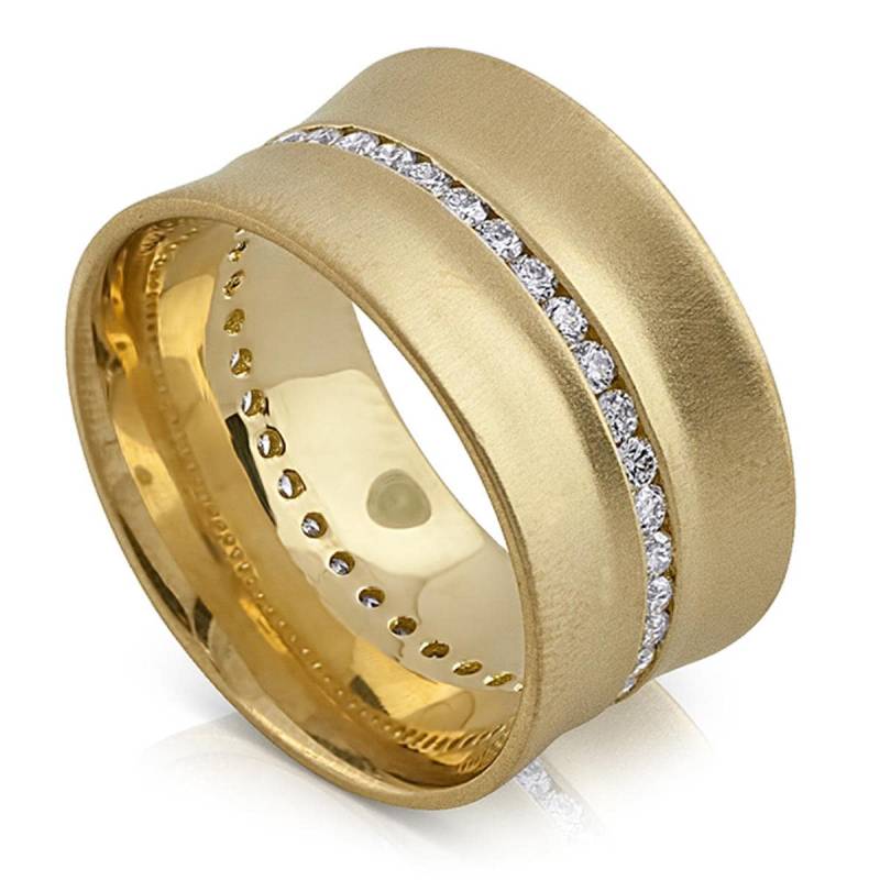 Breiter Diamant Ehering, 12 Mm Channel Set Manschettenring, Satin Matt Gold Jubiläumsring, Damen Eternity Band Von Orospot von OroSpot