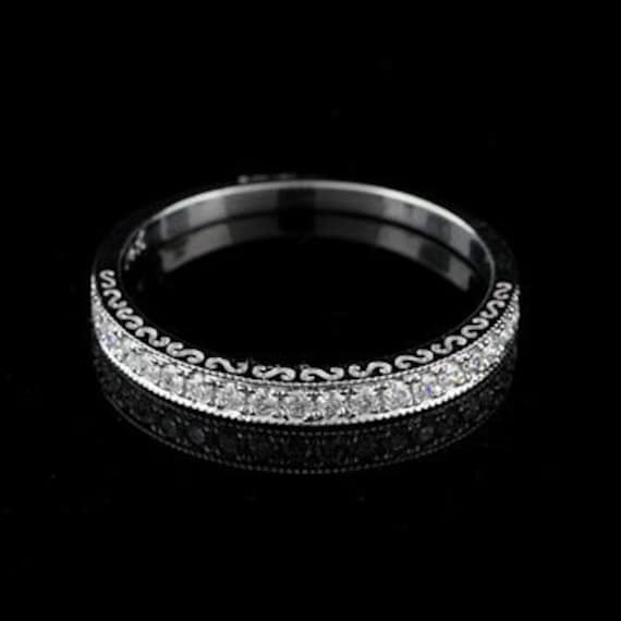 Diamant Ehering , Mit Gravur, Antiker Stil Ehering, Milgrain Geschnitzt Frauen Gold Platin Band 2, 3 Mm Breit von OroSpot