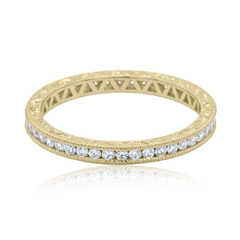 Diamant Eternity Ring, Channel Ehering 2 Mm, Handgravierter Antiker Stil Ehering, Stapelbarer 14K Gold Platin von OroSpot