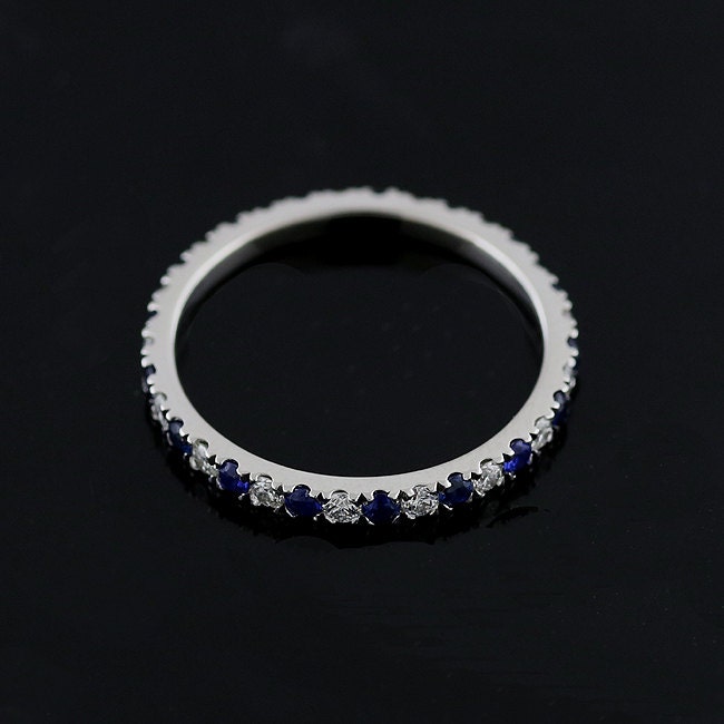 Diamant Saphir Band, Blauer Ehering, Farbe Stein Eternity Edelstein Gold Ehering 2, 2 Mm Breit von OroSpot