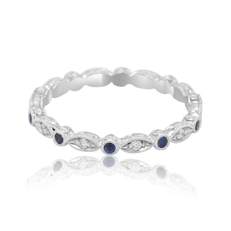 Diamant Saphir Ehering, Art-Deco-Trauring, Blauer Band, Eternity Handgravur Ehering 14K Gold Platin Band 2 Mm von OroSpot