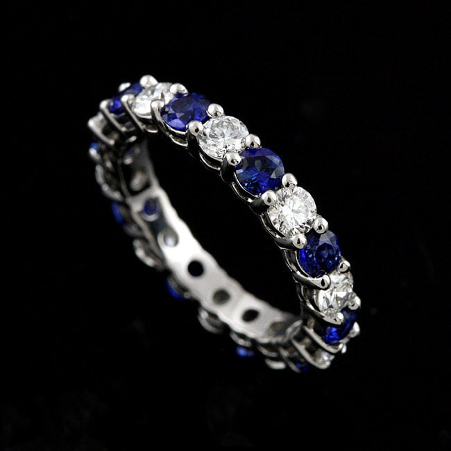 Diamant Saphir Ehering, Blauer Geteilte Zinke Platin Eternity Edelstein Ehering 3.1 Mm von OroSpot