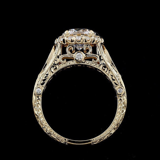 Filigraner Art Deco Diamant Halo-Verlobungsring - 1.5Ct Igi Lab Diamant, Handgraviert, 14K Gold Oder Platin von OroSpot
