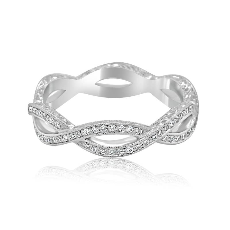 Geflochtener Ehering, Verflochtener Gravierter Ring, Diamant Eternity Frauen Split Band, Unendlichkeit Hand Gold Ehering 4.3 Mm von OroSpot