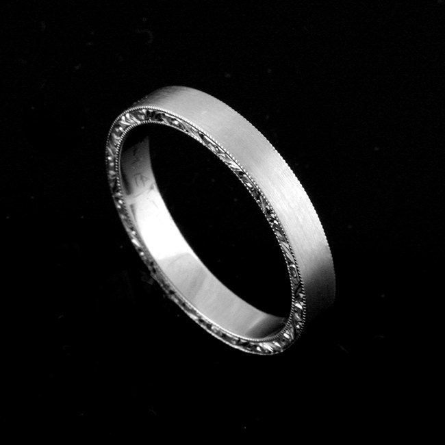 Gravierte Satinband, Handgravierte Ewigkeit Damen Ehering, Ehering 14K Gold Platin Palladium 3 Mm Band von OroSpot