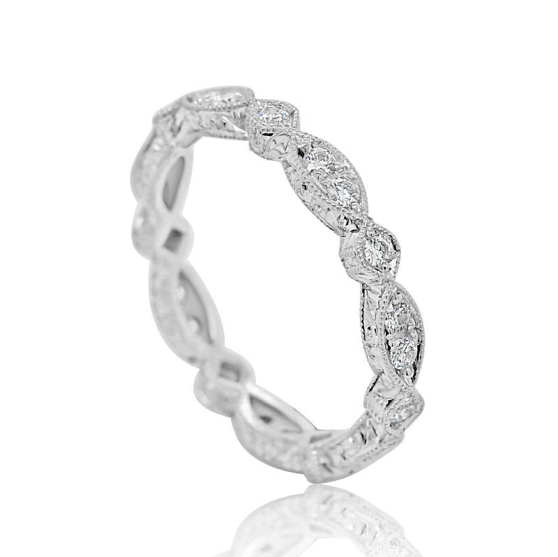 Hand Geschnitzte Marquise Ehering, Diamant Ewigkeit Handgravierte Band, Antike Replik Ehering Gold Platin von OroSpot