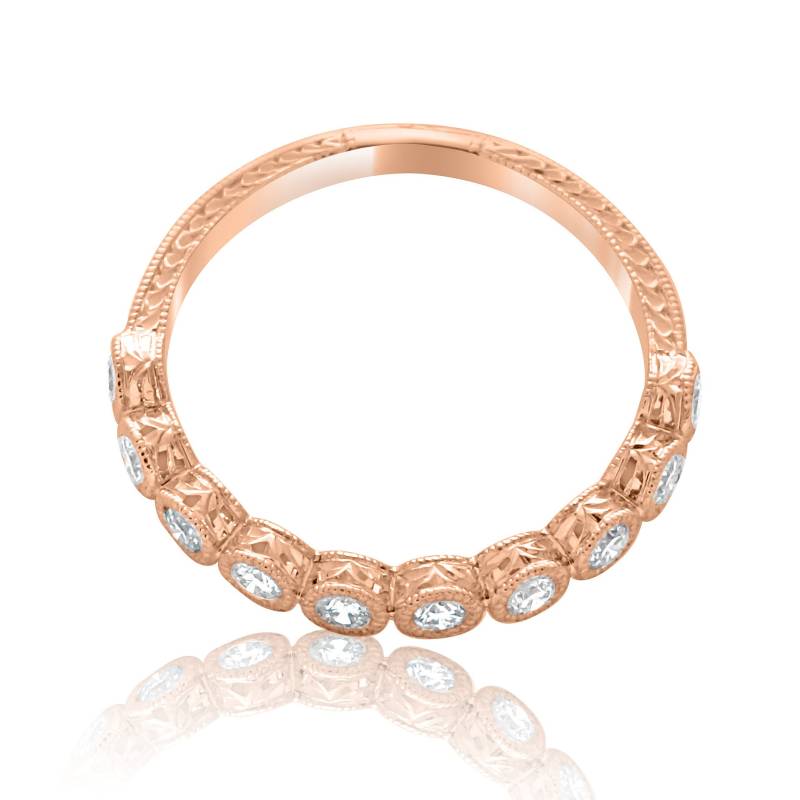 Handgravierte Lünette Diamant Band, Handgravierte Hälfte Weg Ehering, Vintage Replik Milgrain Sculpted 14K Gold 3 Mm von OroSpot