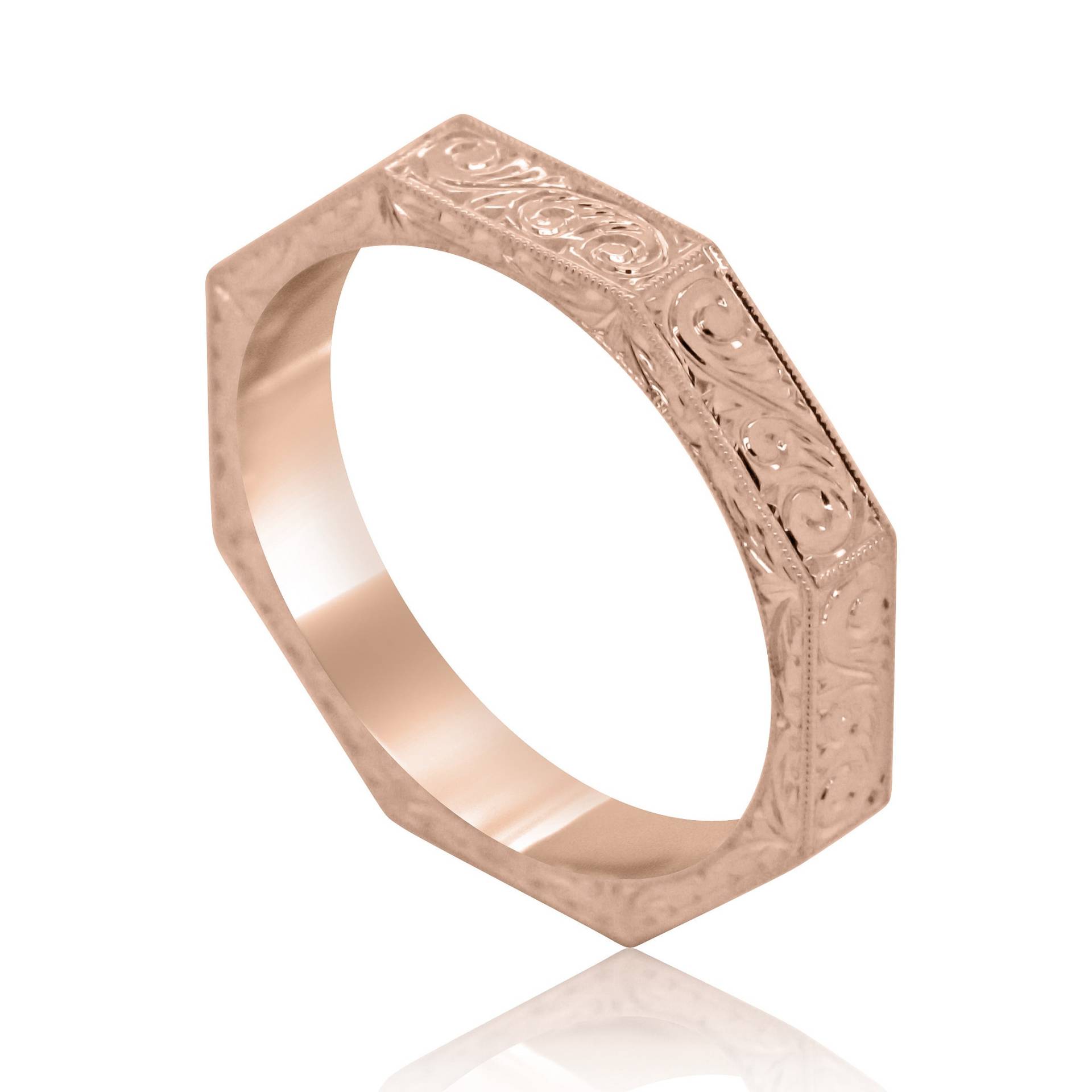 Oktagon Herren Ehering, Art Deco Stil Ring, Handgravierte Eternity Band, Gold Platin Palladium Ehering 4mm von OroSpot
