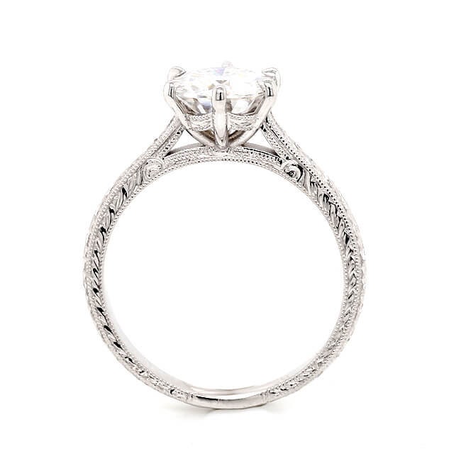 Six Prongs Lab Diamant Verlobungsring, Zierlicher Solitaire Ring, Gravierter Ring Aus 14K Gold Platinum von OroSpot
