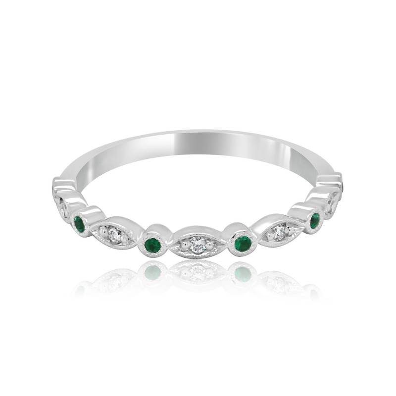Smaragd Diamant Band, Halber Weg Marquise Ehering, Grünes Edelstein Milgrain Lünette Farbsteinband 1, 9 Mm von OroSpot