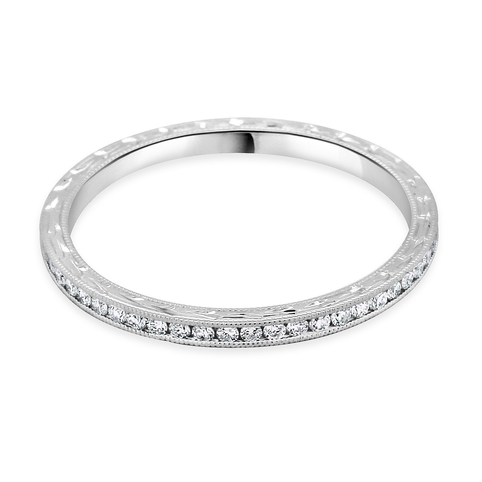 Super Dünnes Vintage Diamant Eternity Band 1, 4mm, Platin Stapelfähig Weizen Graviert Channel Orospot von OroSpot