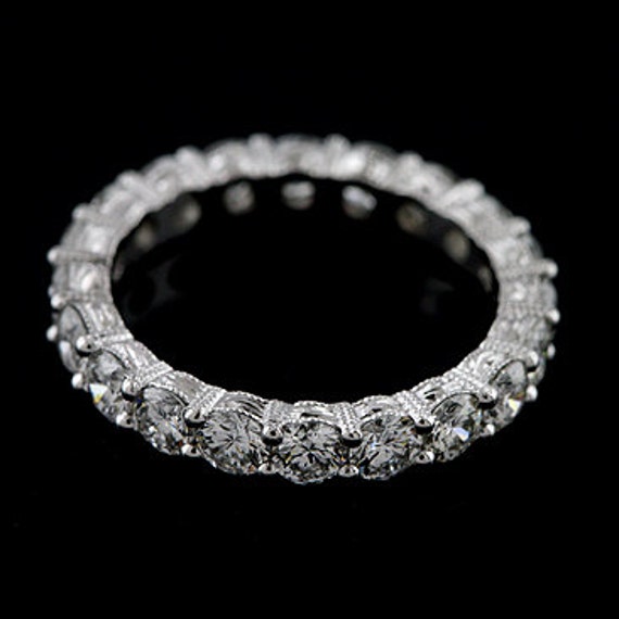 Über 2 Ct Diamant Ehering, Ewigkeit, Gemeinsamen Stift Platin-Band, Von Hand Graviert Hochzeitsband, Vintage-Stil Hochzeit Ring 3, 2 Mm Breit von OroSpot