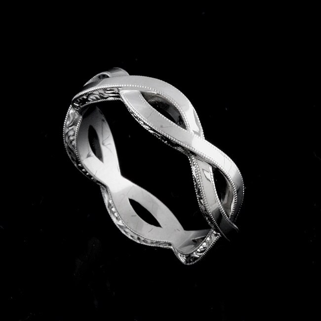 Unendlich Herrenring, Handgravierter Unendlichkeitsring Ehering Eternity Geflochtener Ehering, Antiker Stil Milgrain Gold Herrenring 6 Mm von OroSpot