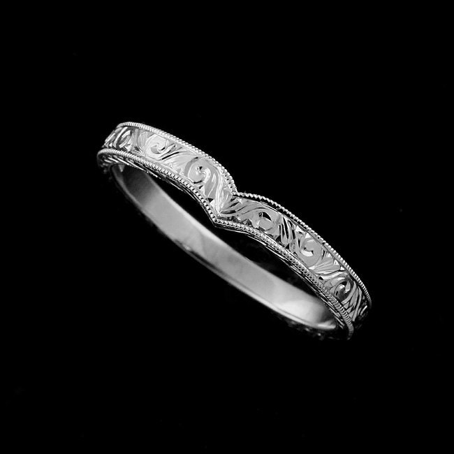 V-Förmiger Ehering, Ehering Mit Gravur, Vintage-stil Geschwungenes Gold Platin 2, 4 Mm Band, Damen Kontur von OroSpot