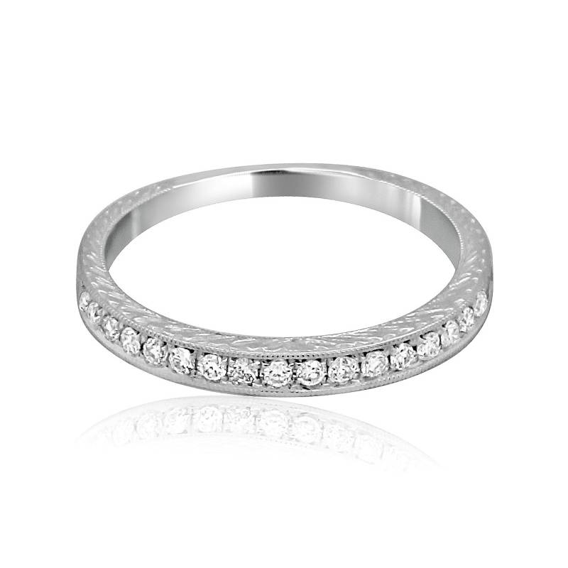 Vintage Diamant Ehering, Ehering Mit Gravur, Antiker Stil Geschnitzte Band, Verjüngung Frauen Hälfte Weg Gold Platin Ring von OroSpot
