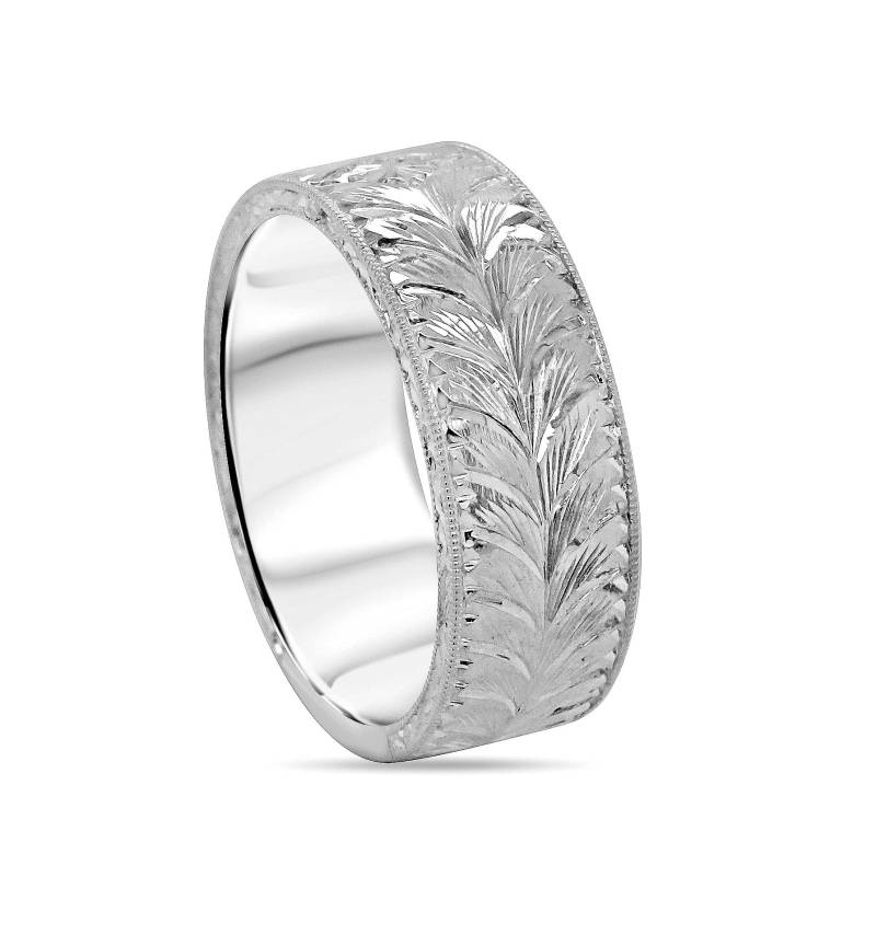 Vintage Herren Ehering Sterling Silber Ring Handgravierte Milgrain Kanten 5 Mm/6 Mm/7 Mm/8 Mm Größen 8-12 Made in Nyc von OroSpot