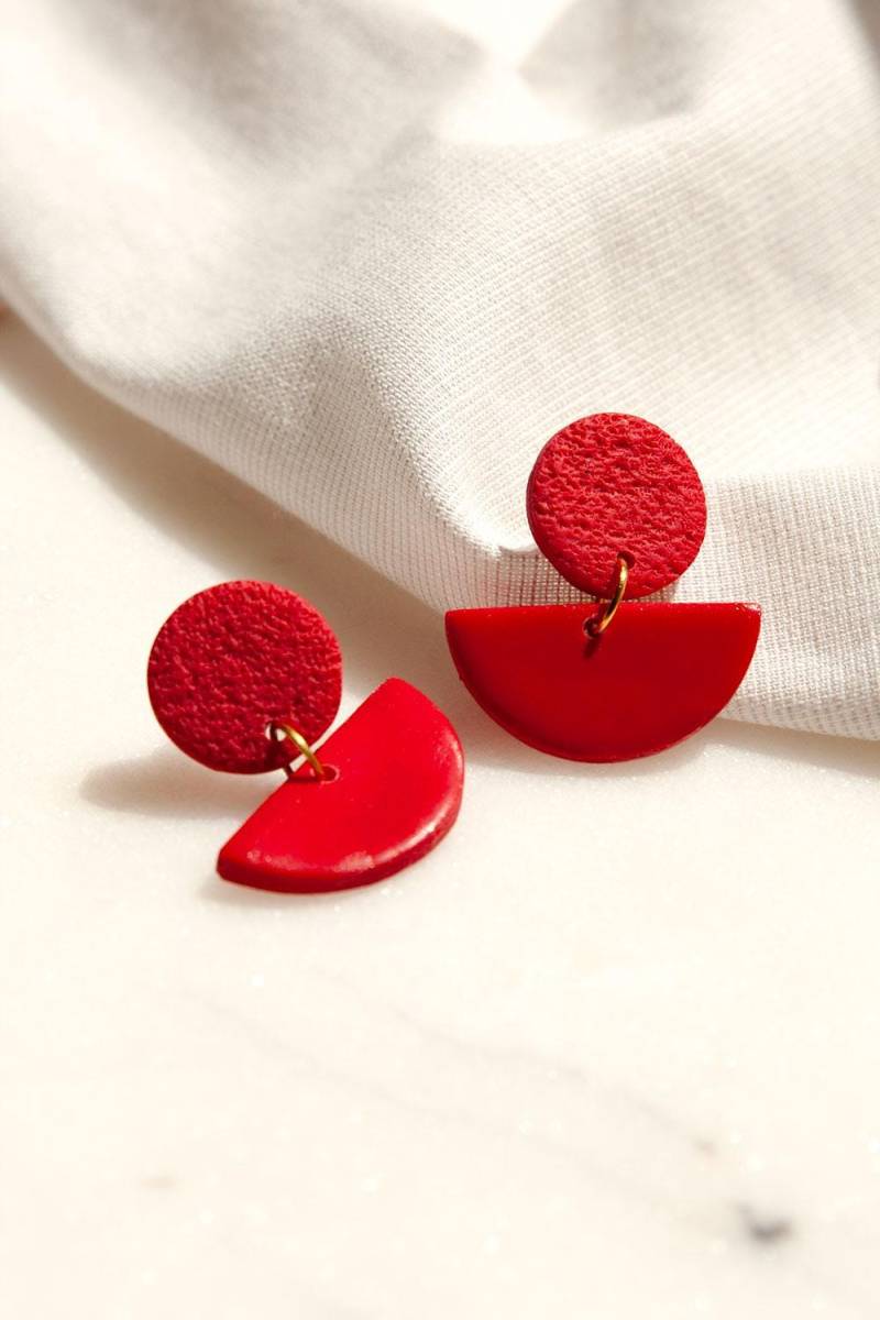 Ohrringe | Polymerclayohrringe Polymer Clay Fimo| Unikat Schmuck Statement Halbkreis Rot Ohrringe | Polymerclayohrringe Polymer Clay Fimo| Unikat Schmuck Statement Halbkreis Rot von OrodiDesign