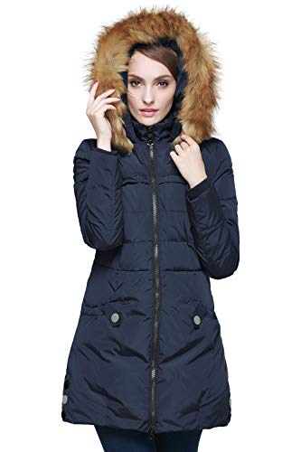 Orolay Damen Winter Daunenjacke Kapuzenmantel mit Kunstpelzbesatz Marine XL von Orolay