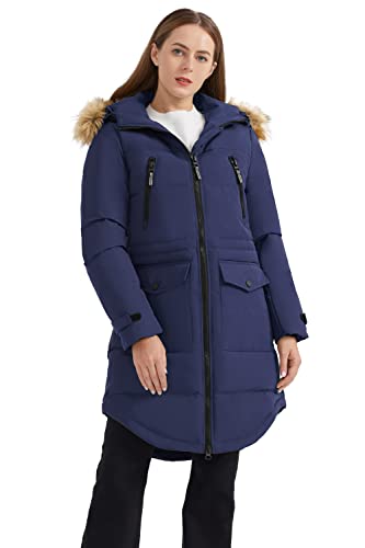 Orolay Damen Verdickte Daunenjacke Mit Kapuze Winter Puffermantel Female Steppmantel Marine XL von Orolay