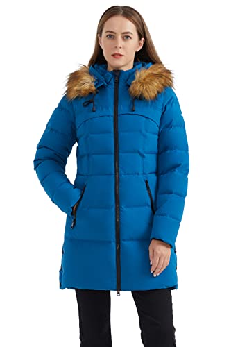 Orolay Damen Daunenjacke mit Kapuze Warmer Outdoormantel für den Winter Female Steppmantel Blau L von Orolay