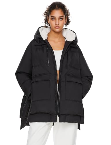 Orolay Damen Daunenjacke mit Kapuze Winter Steppjacke Wasserabweisender Daunenmantel mit Reißverschluss und Saumschlitz Schwarz Medium von Orolay