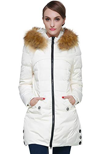 Orolay Damen Winter Daunenjacke Kapuzenmantel mit Kunstpelzbesatz Beige XL von Orolay