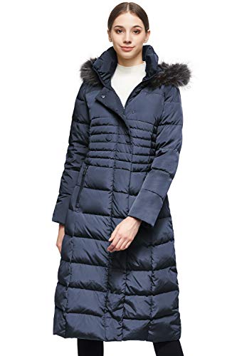 Orolay Damen Daunenjacke mit Langem Pelz-Kapuzenmantel mit Raglanärmeln Marine S von Orolay