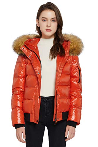 Orolay Damen Daunenjackee Pufferjacke mit Kunstpelzkragen Orange L von Orolay