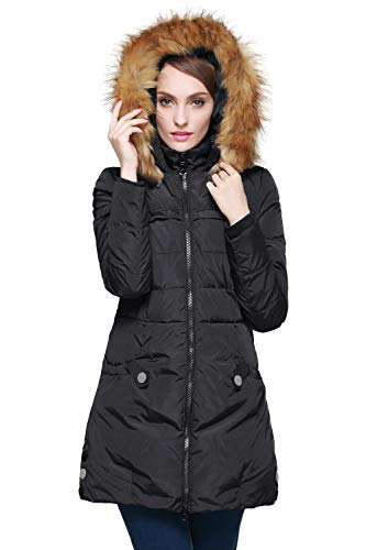 Orolay Damen Winter Daunenjacke Kapuzenmantel mit Kunstpelzbesatz Schwarz L von Orolay