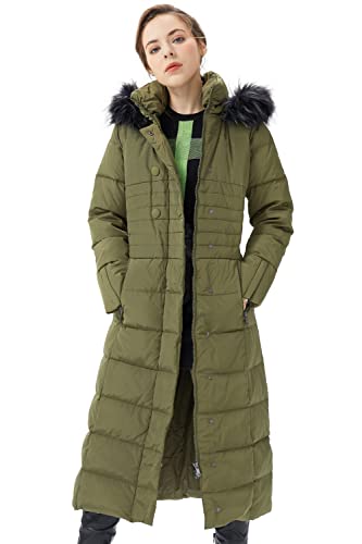 Orolay Damen Daunenmantel Lang Warm Winterjacke mit Kapuze Kunstpelz Female Mittellanger Steppmantel Wintermantel Armeegrün XXL von Orolay