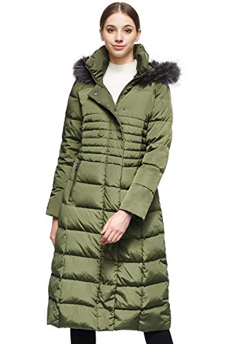 Orolay Damen Daunenmantel Lang Warm Winterjacke mit Kapuze Kunstpelz Female Mittellanger Steppmantel Wintermantel Armeegrün XS von Orolay