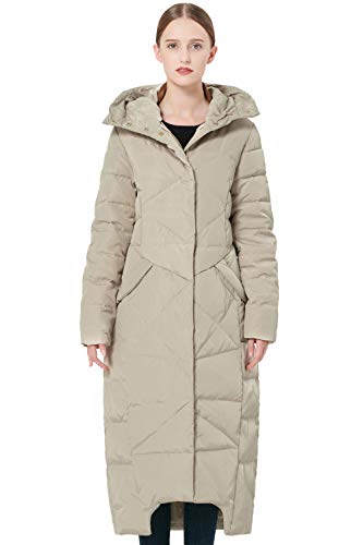 Orolay Damen Daunenmantel mit Kapuze Lange Winterjacke Winddichte Gesteppte Oberbekleidung Beige M von Orolay