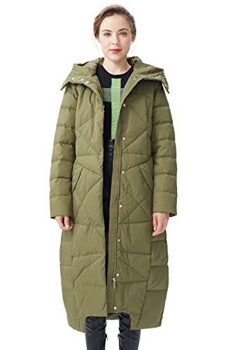 Orolay Damen Daunenmantel mit Kapuze Lange Winterjacke Winddichte Gesteppte Oberbekleidung Grün XS von Orolay