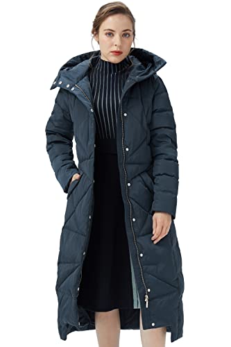 Orolay Damen Daunenmantel mit Kapuze Lange Winterjacke Winddichte Gesteppte Oberbekleidung Marine L von Orolay