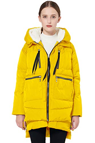 Orolay Damen Daunenmantel mit Verdickung Parka Kapuze Langer Puffer Mantel für Winter Gesteppte Gepolsterte Winddichte Oberbekleidung Gelb L von Orolay