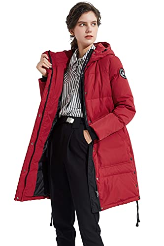 Orolay Damen Daunenmantel Pufferjacke Mittellang mit Kapuze Taschen Rot M von Orolay