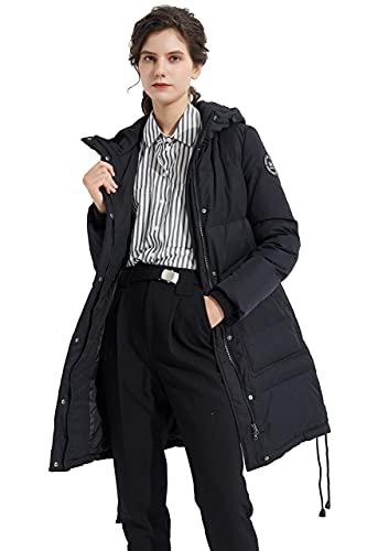 Orolay Damen Daunenmantel Pufferjacke Mittellang mit Kapuze Taschen Schwarz XL von Orolay