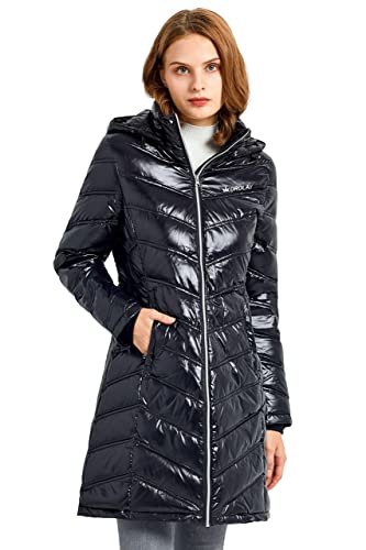 Orolay Damen Gesteppte Daunenjacke Langer Wintermantel Kapuzen-Pufferjacke Black XL von Orolay