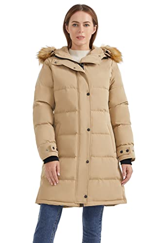 Orolay Damen Lsolierter Daunenmantel Winter Kapuzen-Steppjacke mit Kunstpelz Female Winterjacke Khaki XS von Orolay