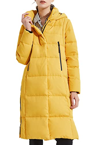 Orolay Damen Verdickte Daunenjacke Langer Wintermantel Mit Kapuze Pufferjacke Gelb XXL von Orolay