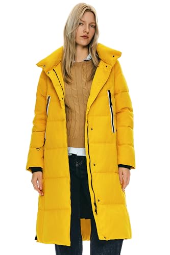 Orolay Damen Verdickte Daunenjacke Langer Wintermantel Mit Kapuze Pufferjacke Gelb XS von Orolay