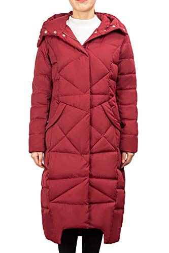 Orolay Damen Daunenmantel mit Kapuze Lange Winterjacke Winddichte Gesteppte Oberbekleidung N-Rot S von Orolay